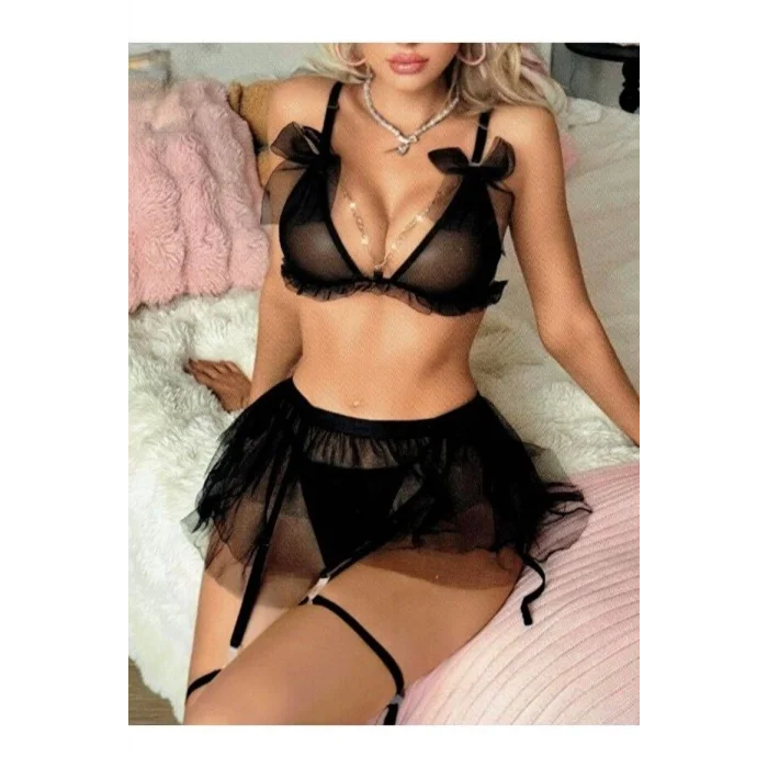 BUĞZ Kadın Siyah Zincir Detaylı Fantezi Kostüm 2198