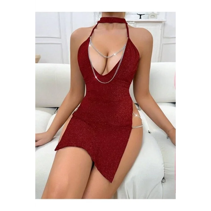 BUĞZ kadın zincir detaylı Fantezi  elbise 5087