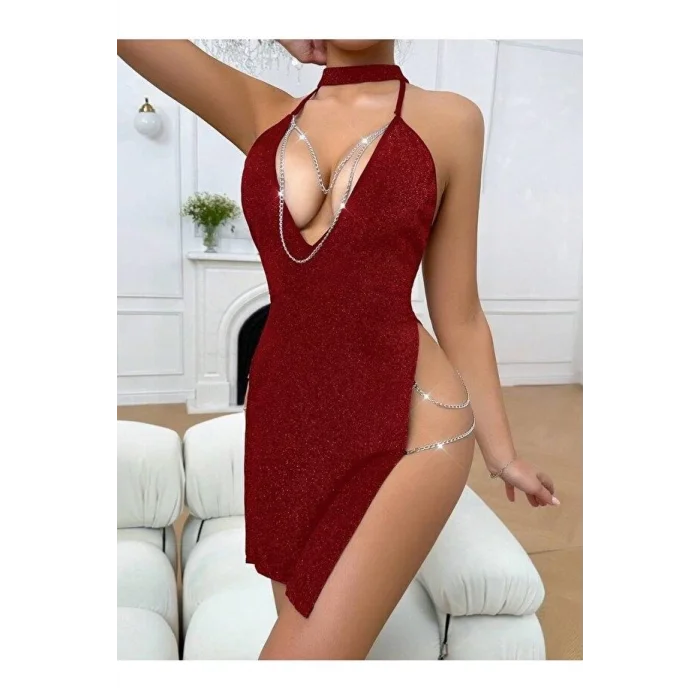 BUĞZ kadın zincir detaylı Fantezi  elbise 5087