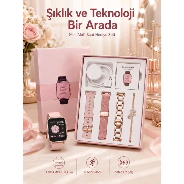 BUĞZ Kadınlar İçin Dokunmatik Ekran Akıllı Saat ve Gamer Kablosuz Bluetooth Kulaklık ANC Özelliği
