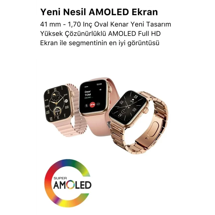 BUĞZ Kadınlar İçin Pembe Kasa ve Metal Kordonlu 41 mm Akıllı Saat, Nabız ve Uyku Takibi Özellikli