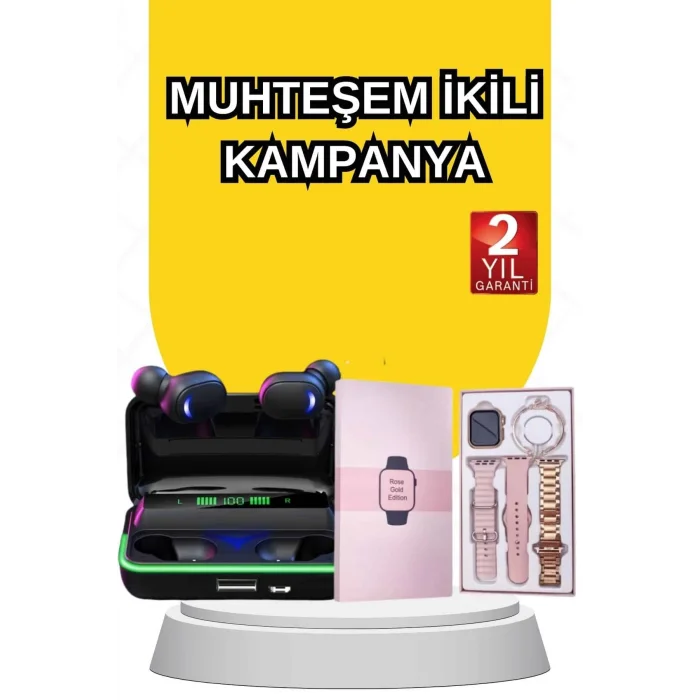 BUĞZ Kadınlara Özel Bileklik Hediyeli Akıllı Saat ve Dijital Göstergeli ANC Özellikli Bluetooth Kulaklık