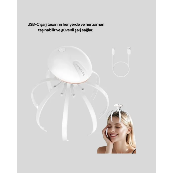 BUĞZ Kafa Derisi Masaj Aleti USB-C Şarjlı Rahatlatıcı ve Canlandırıcı Masaj