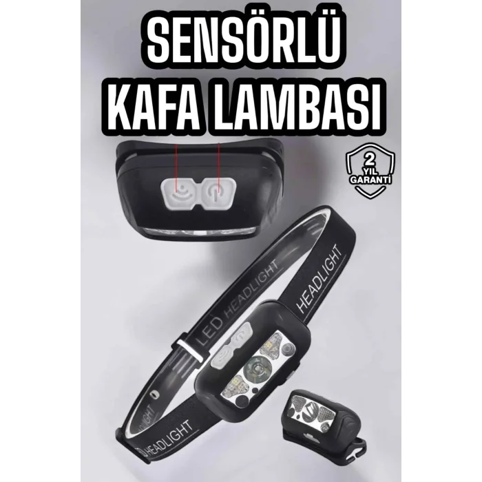 BUĞZ Kafa Lambası Kamp Lambası Sensörlü Şarjlı Ayarlanabilir