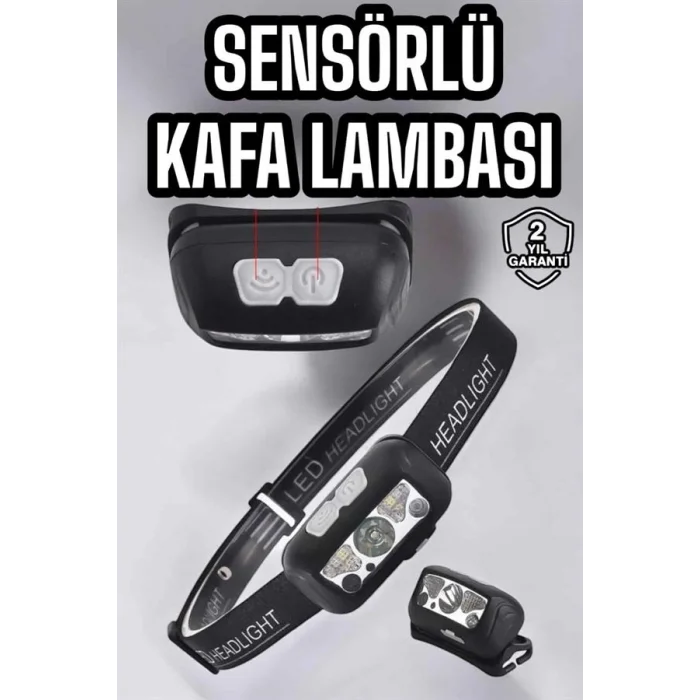 BUĞZ Kafa Lambası Kamp Lambası Sensörlü Şarjlı Ayarlanabilir