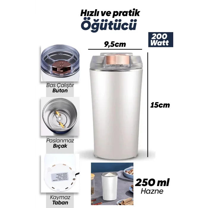  Kahve ve Baharat Öğütücü Paslanmaz Çelik Elektrikli Öğütücü