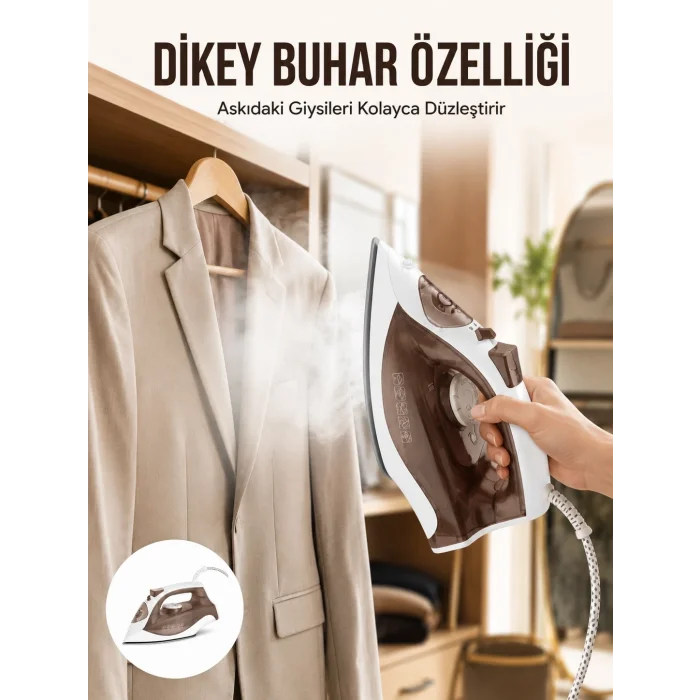 BUĞZ Kahverengi Buharlı Ütü 2200W Sürekli Buhar 120 g Şok Buhar