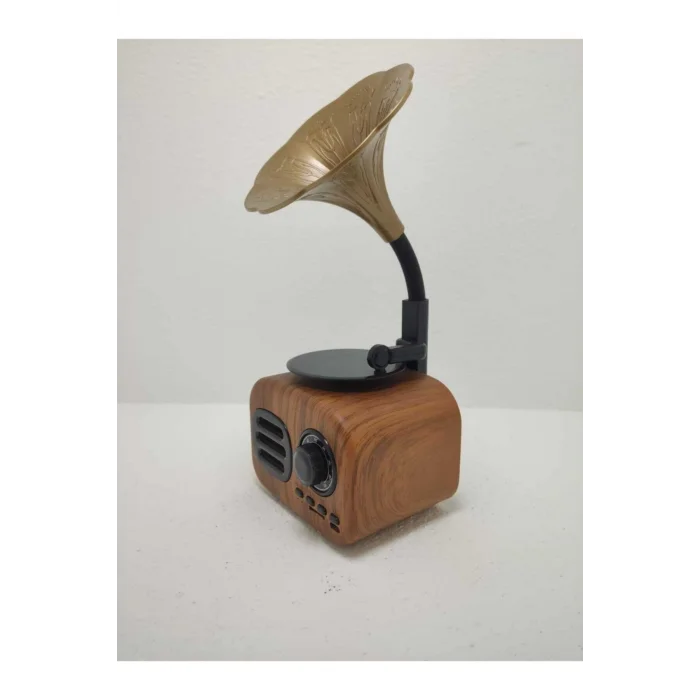 BUĞZ Kahverengi Nostaljik Tasarımlı Mini Bluetooth Radyo ve Hoparlör, Klasik Gramafon Görünümlü