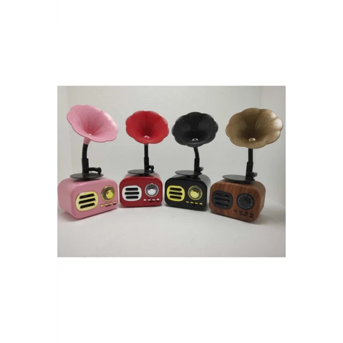 BUĞZ Kahverengi Nostaljik Tasarımlı Mini Bluetooth Radyo ve Hoparlör, Klasik Gramafon Görünümlü