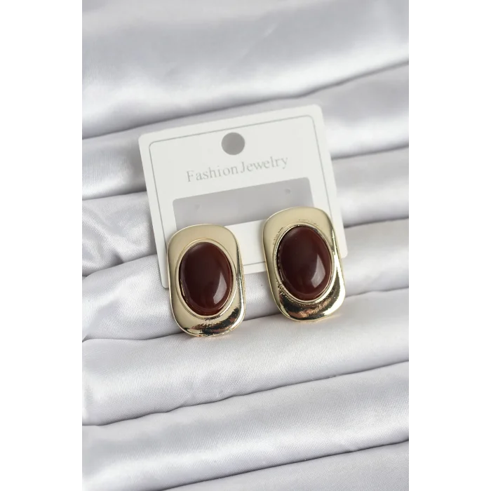 BUĞZ Kahverengi Renk Kare Model Vintage Kadın Küpe