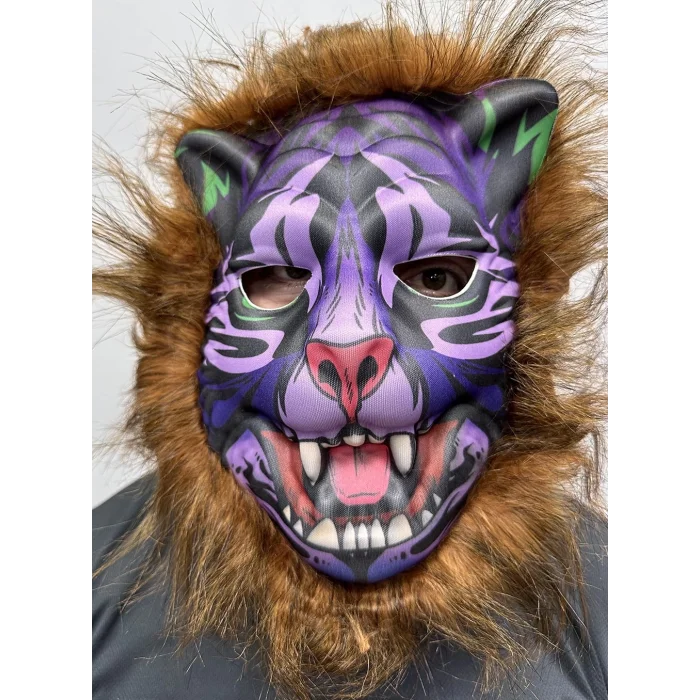 Kahverengi Saçlı Dişli Kurt Maskesi Köpek Maskesi Mega Peluş 16 No