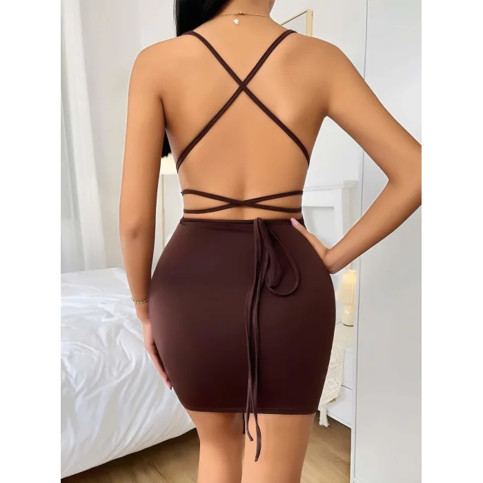 BUĞZ Kahverengi Şık Fantezi Clup Elbisesi 5032