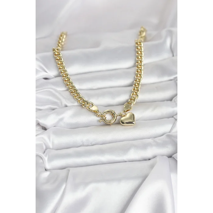 BUĞZ Kalp Detaylı Gold Renk Pirinç Kadın Kolye - BUĞZ