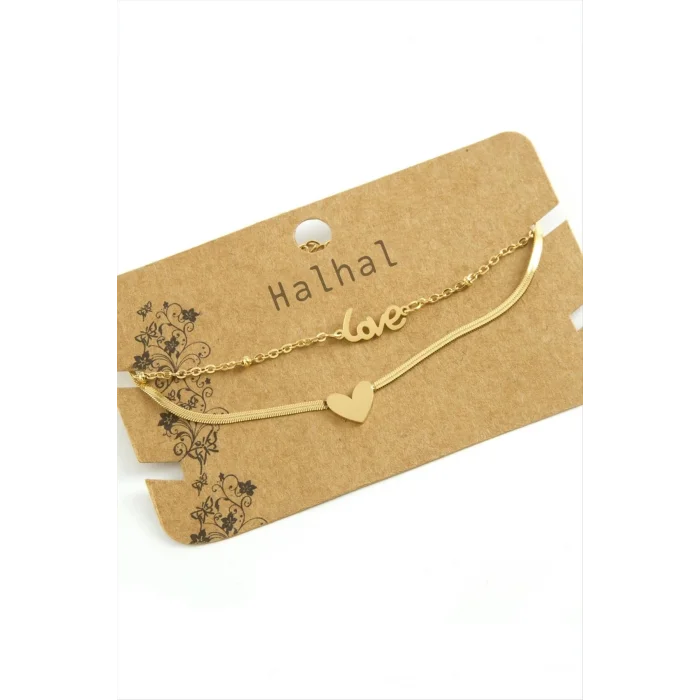  Kalp Love Yazılı Lüks Çelik Halhal