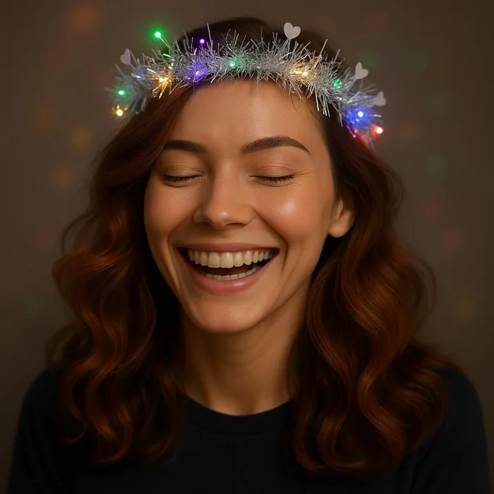  Kalp Püsküllü 3 Modlu LED Işıklı Taç Gümüş Renk