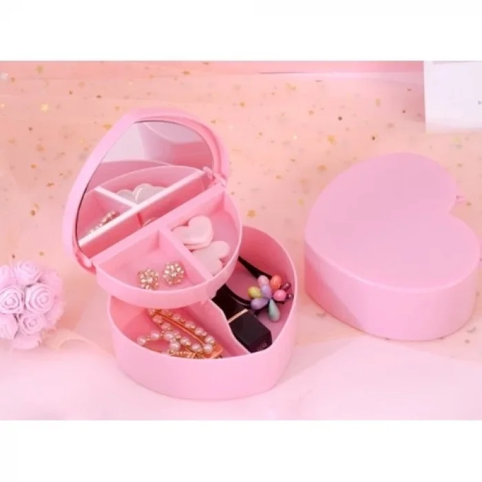  Kalp Tasarımlı Aynalı Takı Saklama Kutusu