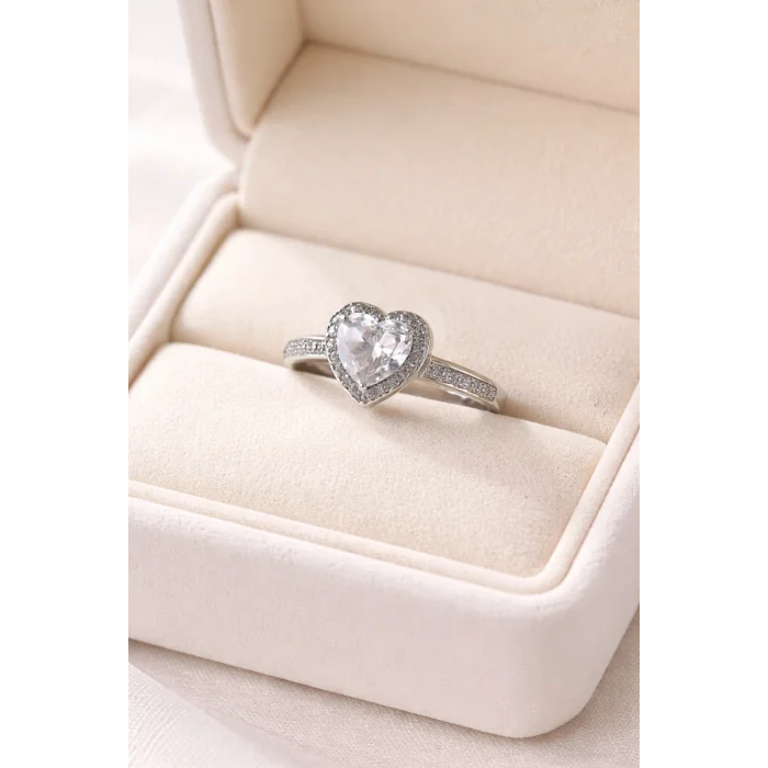 BUĞZ Kalp Taşlı Kararmaz Kaplama Yüzük MODEL 1 –  Zirkon Taşlı Parlak Tasarım | Şık Kadın Yüzüğü