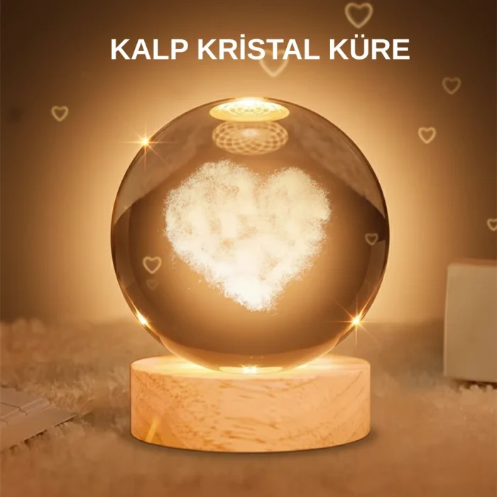 BUĞZ Kalpli Işıklı Cam Küre Ahşap Standlı Dekoratif Gece Lambası