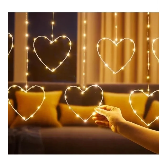 BUĞZ Kalpli Perde Led Işıklar, Sevgililer Günü Romantik Led Aydınlatma