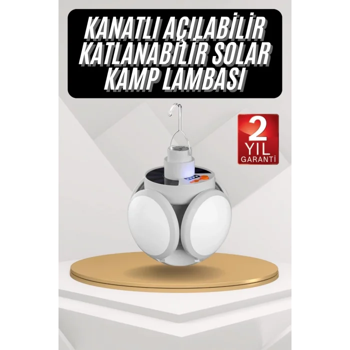  Kamp Lambası Güneş Enerjili Solar 5 Kanatlı Katlanır Lamba Karavan