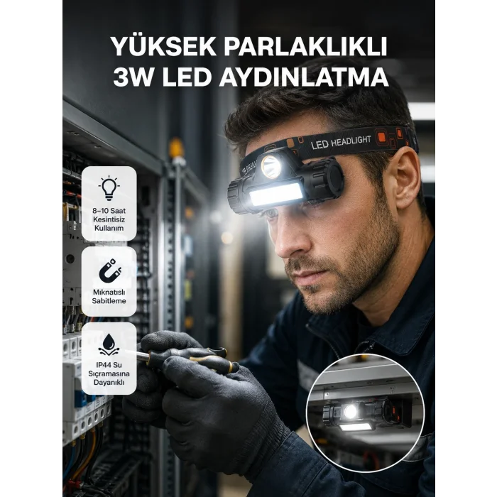 BUĞZ Kamp ve Doğa İçin Şarjlı LED Baş Feneri – Mıknatıslı, Su Geçirmez