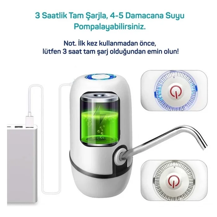  Kampta Piknikte Yazlıkta Şarjlı Damacana Otomatik Su Pompası