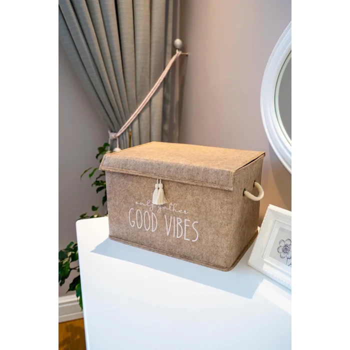  Kapaklı Püskül Detaylı Düzenleyici Çok Amaçlı Organizer Keçe Sepet (mini) - 03495