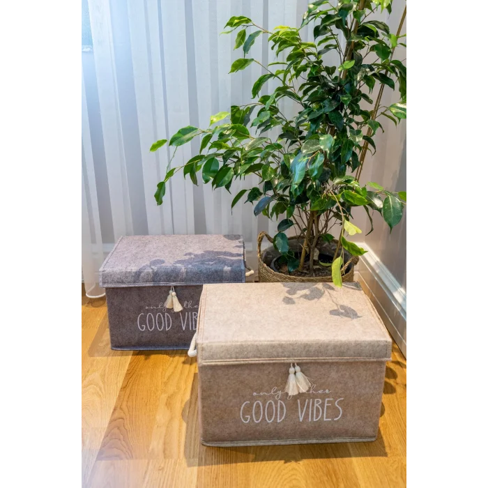 BUĞZ Kapaklı Püskül Detaylı Düzenleyici Çok Amaçlı Organizer Keçe Sepet (mini) - 03495 ( BUĞZ )