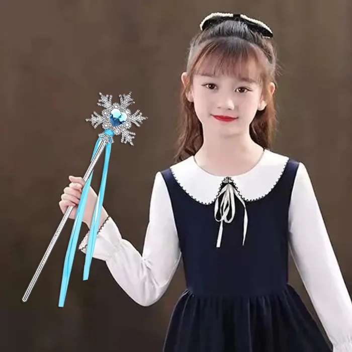 BUĞZ Kar Taneli Mavi Kalp Taşlı Saten Kurdeleli Karlar Ülkesi Elsa Asası Sopası 34 Cm