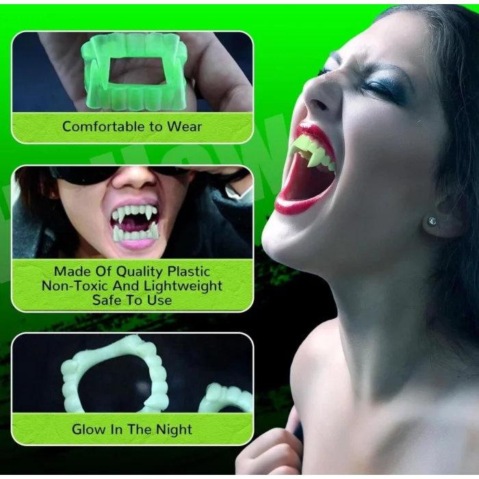BUĞZ Karanlıkta Parlayan Fosforlu Çift Damak Takma Vampir Dişi