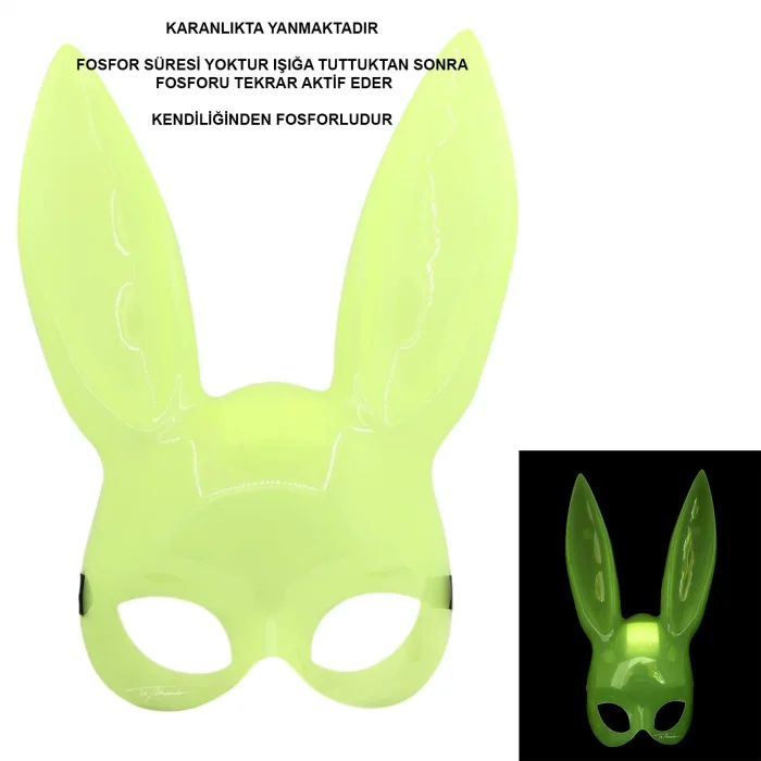  Karanlıkta Parlayan Fosforlu Tavşan Maskesi – Glow Bunny Masquerade Maske (32x22 cm)
