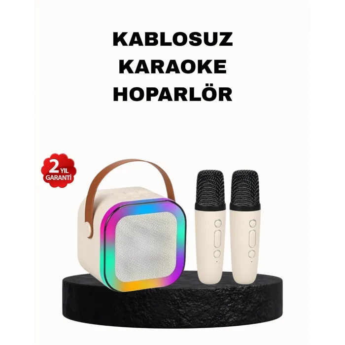 BUĞZ Karaoke Hoparlör Taşınabilir Çift Mikrofonlu ve LED Işıklı Bluetooth 5.0