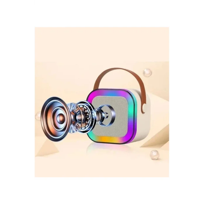 BUĞZ Karaoke Kablosuz Hoparlör Mikrofonlu Rgb Işıklı Bluetooth Speaker Tf Kart/usb Beyaz