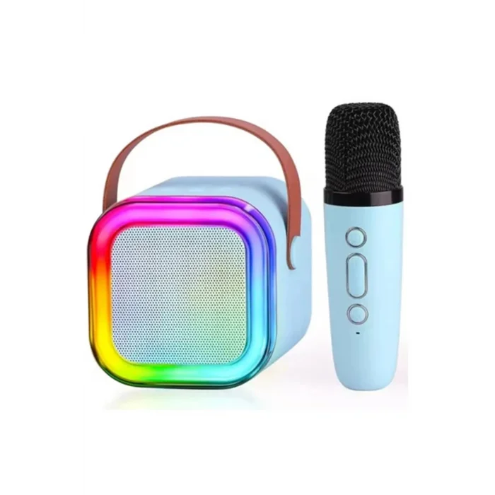 BUĞZ Karaoke Kablosuz Hoparlör Mikrofonlu Rgb Işıklı Bluetooth Speaker Tf Kart/usb Mavi