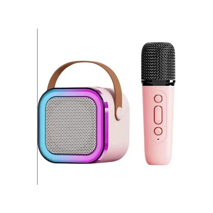 BUĞZ Karaoke Kablosuz Hoparlör Mikrofonlu Rgb Işıklı Bluetooth Speaker Tf Kart/usb Pembe