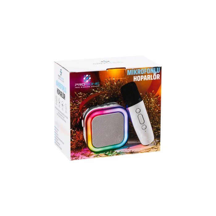 BUĞZ Karaoke Mikrofonlu Beyaz Bluetooth Hoparlör, Taşınabilir Müzik ve Eğlence Sistemi