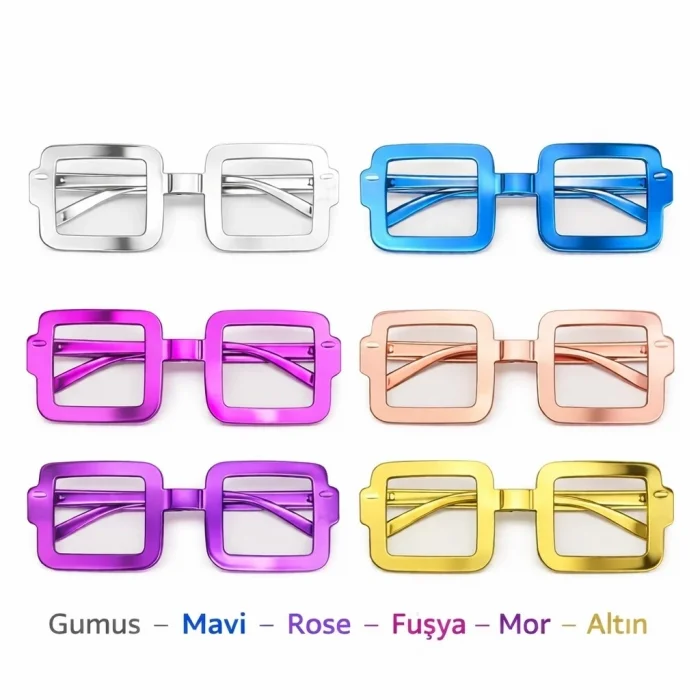 BUĞZ Kare Şekilli Parti Gözlüğü 1239li Set – 6 Renk ( Camsız )