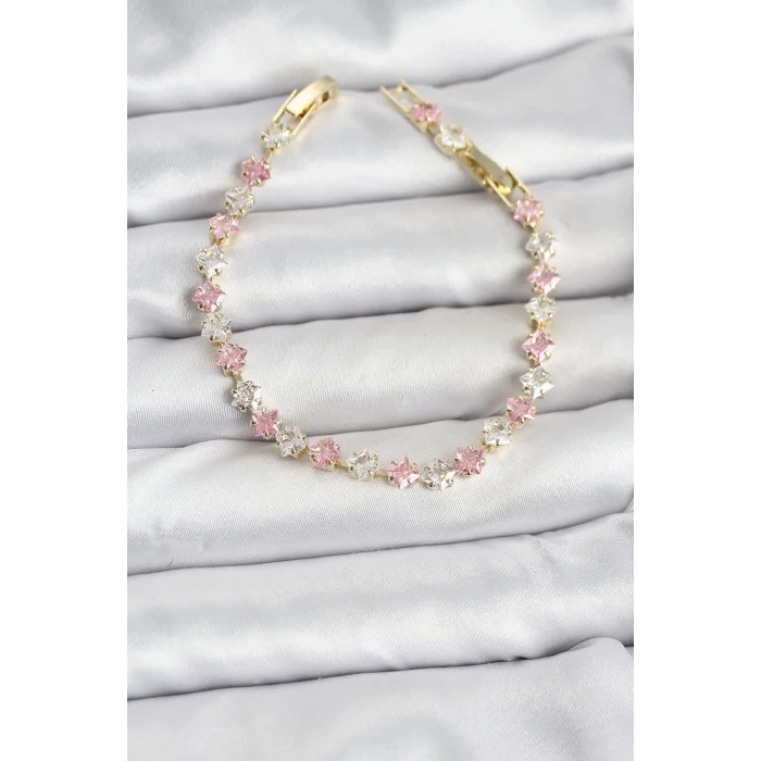 BUĞZ Kare Zirkon Taşlı Gold Renk Kadın Bileklik