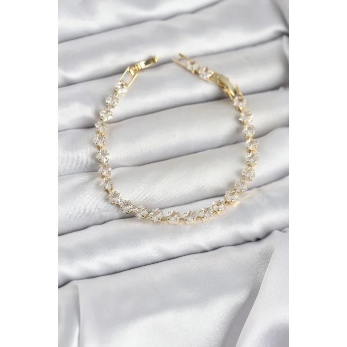 BUĞZ Kare Zirkon Taşlı Gold Renk Pirinç Su Yolu Kadın Bileklik