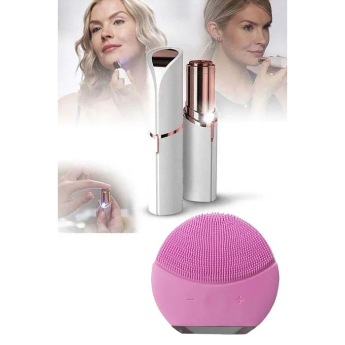 BUĞZ KAŞ BIYIK VE YÜZ EPİLASYON ALETİ VE TİTREŞİMLİ YÜZ TEMİZLEME MASAJ ALETİ İKİLİ SET - BUĞZ