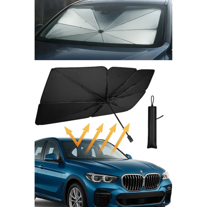 BUĞZ Katlanabilir Araba Ön Cam Güneşlik Şemsiye 140x79 cm UV Koruyucu Oto Gölgelik 1 Adet