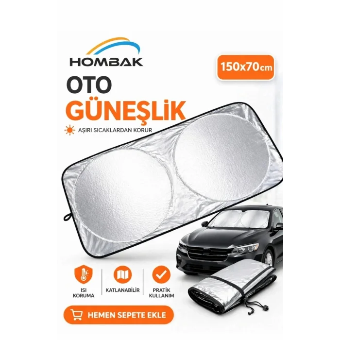BUĞZ Katlanabilir Araç Ön Cam Güneşliği 150x70 cm Isı Yansıtıcı Büyük Boy Tüm Araçlara Uygun