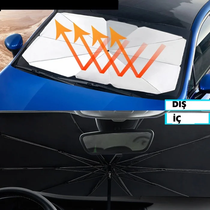 BUĞZ Katlanabilir Araç Ön Camı Güneş Koruyucu Gölge Şemsiye Araba Şemsiyesi (130x75 Cm)