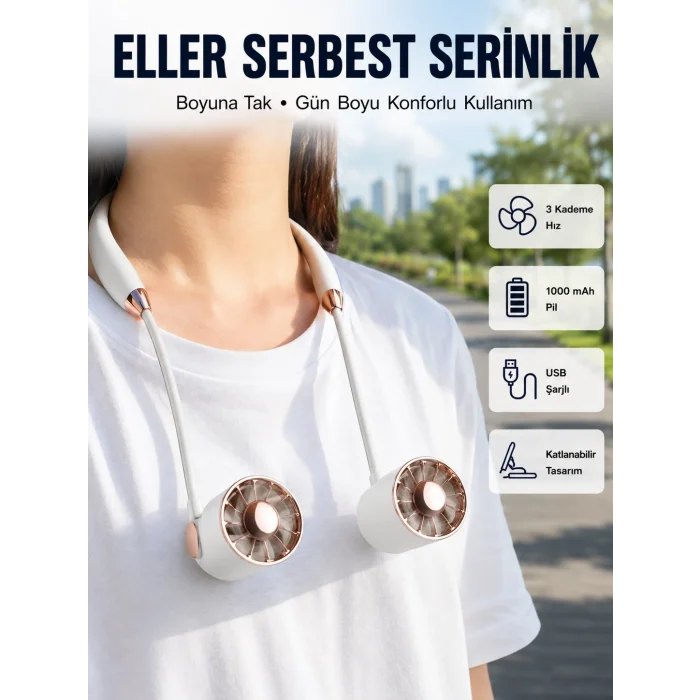 BUĞZ Katlanabilir Asılabilir Fan USB Şarjlı Hafif ve Sessiz Tasarım