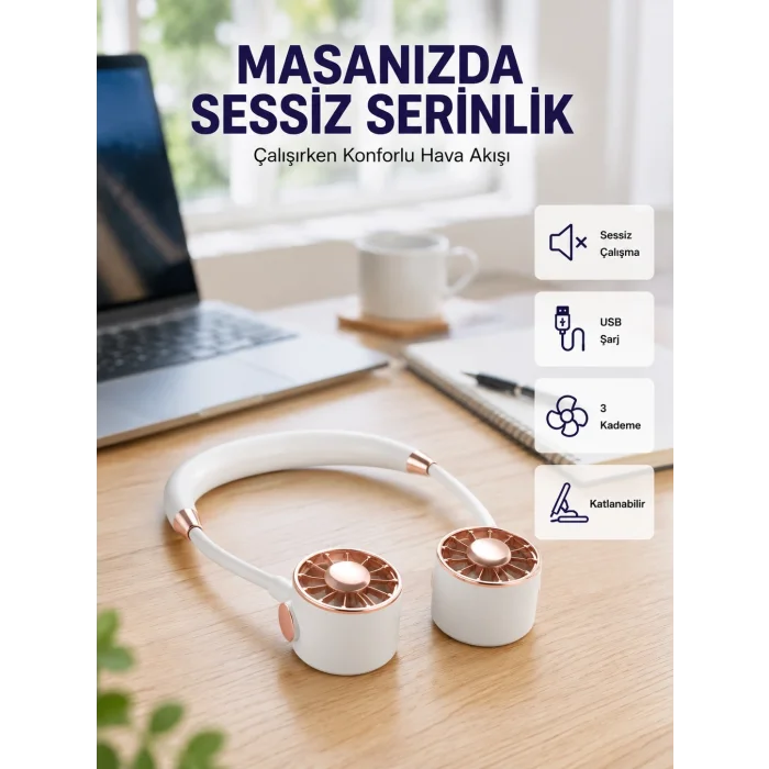 BUĞZ Katlanabilir Asılabilir Mini Fan USB Şarjlı 3 Kademeli Sessiz