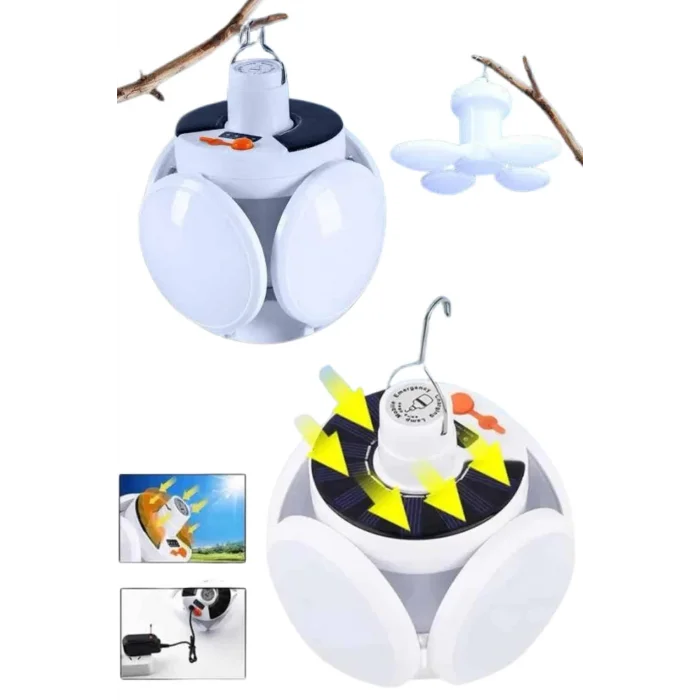  Katlanabilir Askılı Kamp Lambası 5 Kanatlı Pratik Güneş Enerjili