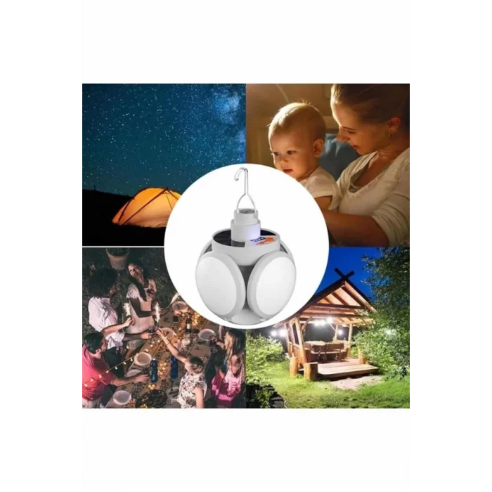 BUĞZ Katlanabilir Askılı Kamp Lambası 5 Kanatlı Pratik Güneş Enerjili