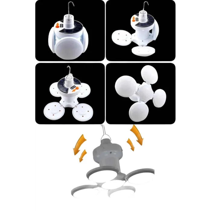  Katlanabilir Askılı Kamp Lambası 5 Kanatlı Pratik Güneş Enerjili