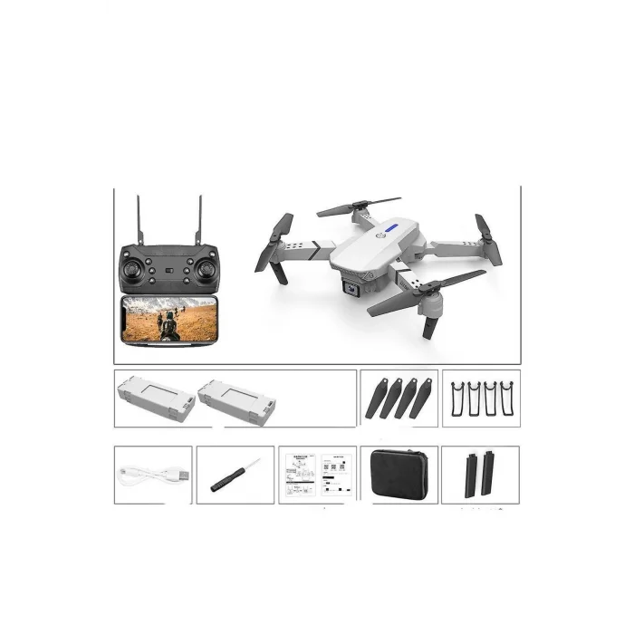 BUĞZ Katlanabilir Çift Kameralı Wifi Bağlantılı Drone, Uzaktan Kumanda ve Akıllı Telefon Kontrolü, Siyah
