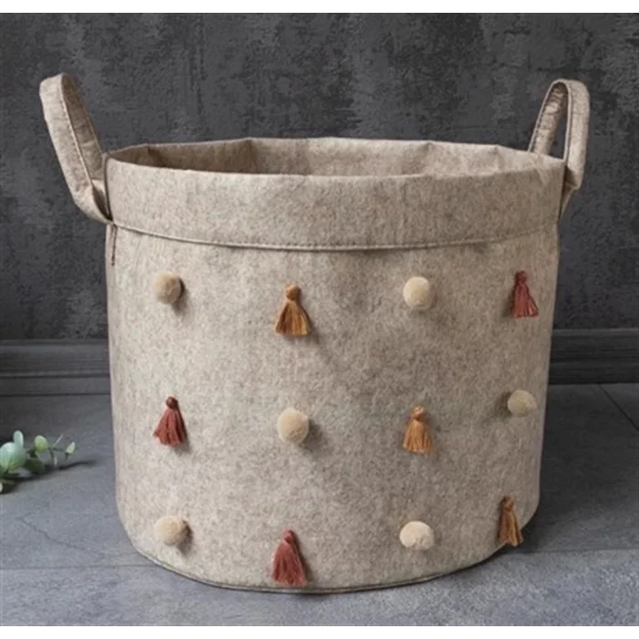  Katlanabilir Çok Amaçlı Ponponlu Yuvarlak Düzenleyici Saklama Kutusu Organizer Keçe (mini Boy) - 03785